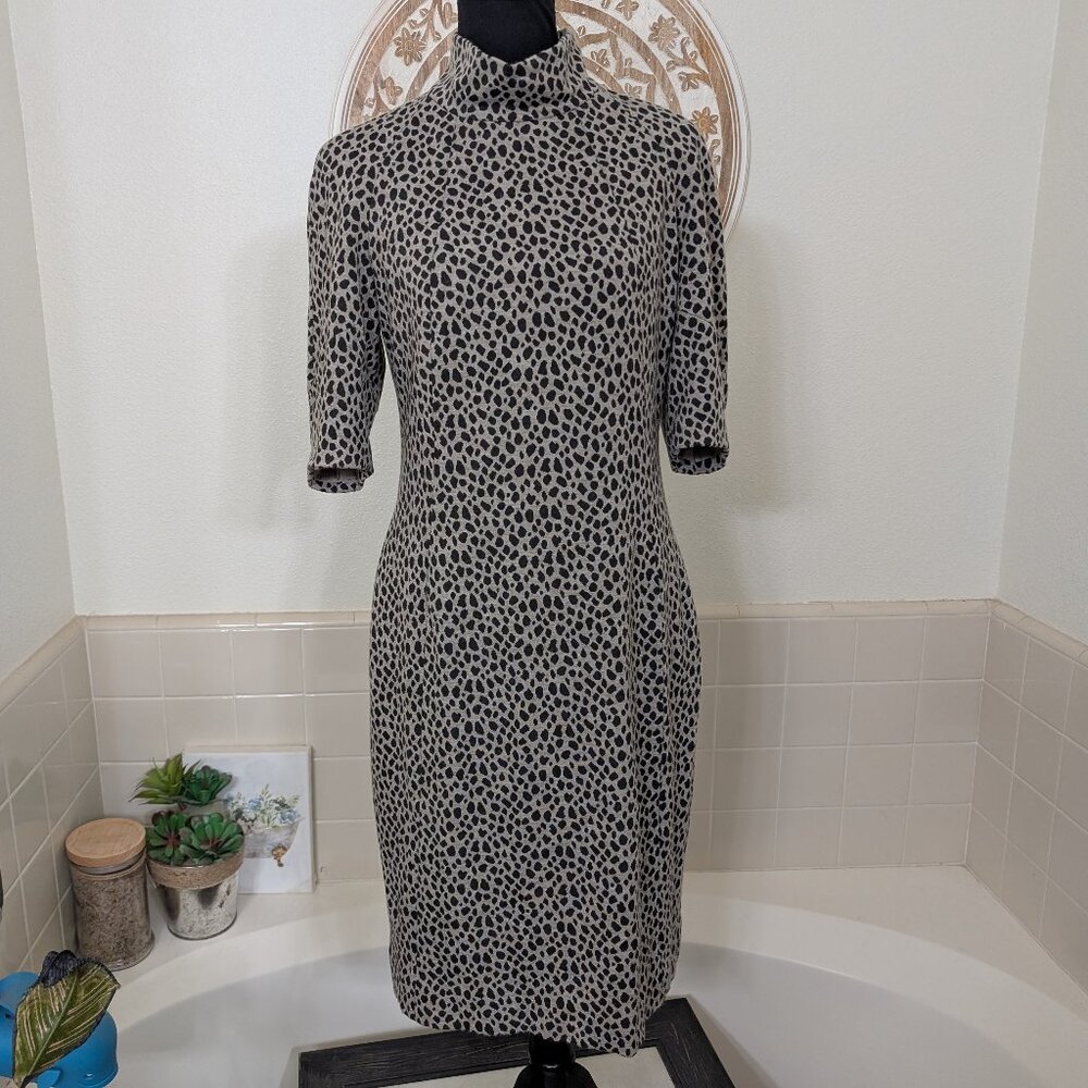Carlisle Animal Print Mock Turtleneck Sheath Dress - Size 8